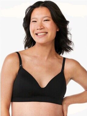 Joyspun Women's Medium Black Maternity Seamless Nursing Bra with Flex Panel